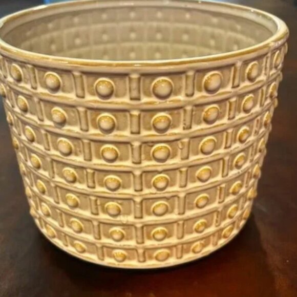 New Ceramic Textured Beaded Flower Herbs Planter Pot With Wood Stand - Picture 2 of 9